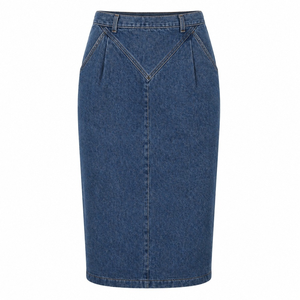 VTG Denim Skirt American Profile High Waist Pencil Midi Pockets Western Size 14